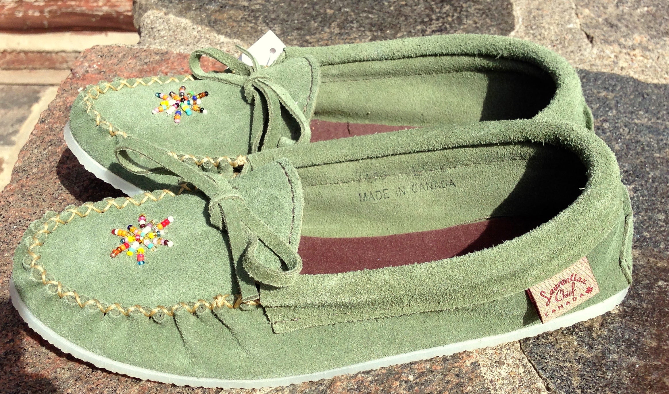 Green minnetonka moccasins deals