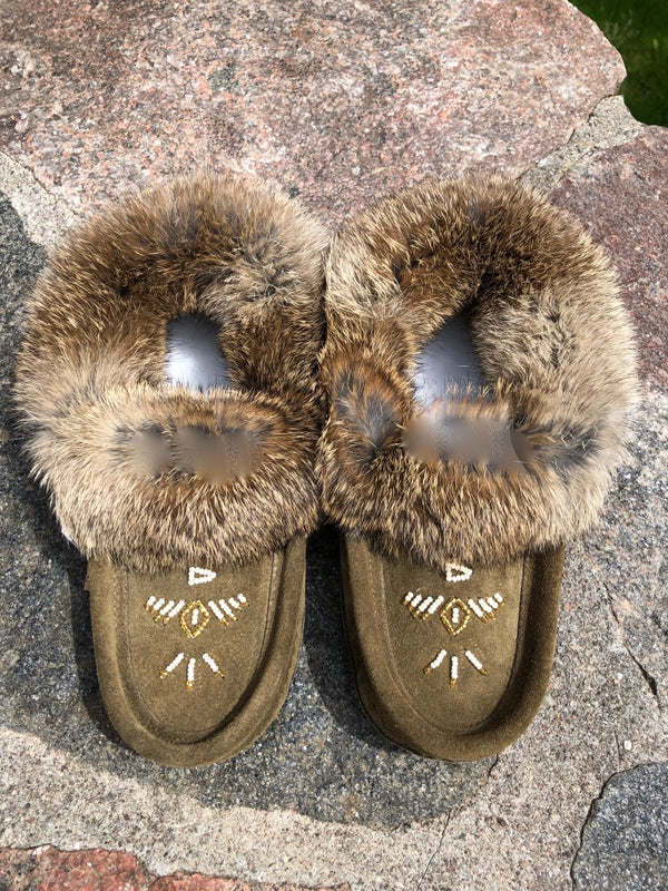 Classic Rabbit Fur Moccasin-Army – Whetung Ojibwa Centre